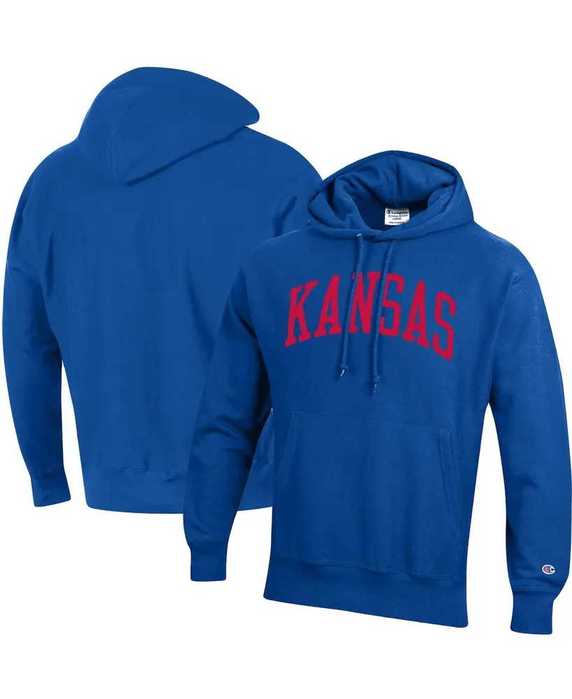 Men's Champion Royal Kansas Jayhawks Team Arch Reverse Weave Pullover Hoodie