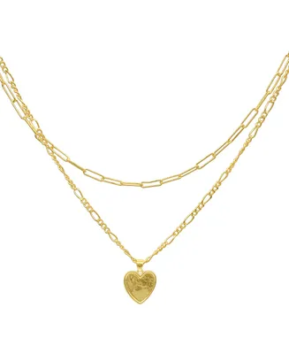Adornia Paper Clip and Figaro Heart Chain Set Necklace