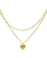 Adornia Paper Clip and Figaro Heart Chain Set Necklace