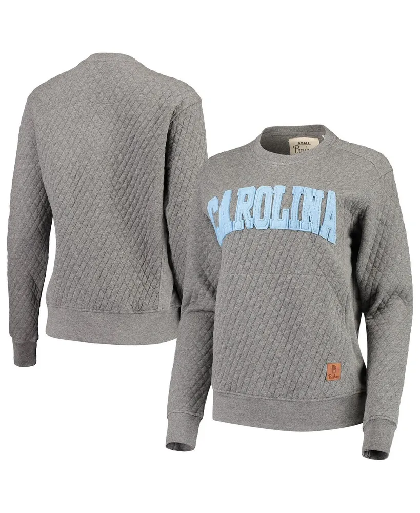 Women's Pressbox Heathered Gray North Carolina Tar Heels Moose Applique Quilted Crewneck Sweatshirt