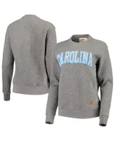 Women's Pressbox Heathered Gray North Carolina Tar Heels Moose Applique Quilted Crewneck Sweatshirt