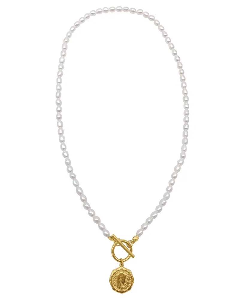 Adornia Imitation Pearl and Coin Toggle Necklace