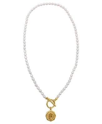 Adornia Imitation Pearl and Coin Toggle Necklace