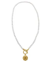 Adornia Imitation Pearl and Coin Toggle Necklace