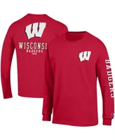 Men's Champion Red Wisconsin Badgers Team Stack Long Sleeve T-shirt