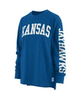 Women's Pressbox Heathered Royal Kansas Jayhawks Two-Hit Canyon Long Sleeve T-shirt