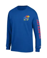 Men's Champion Royal Kansas Jayhawks Team Stack Long Sleeve T-shirt