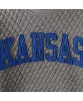 Women's Pressbox Heathered Gray Kansas Jayhawks Moose Applique Quilted Crewneck Sweatshirt