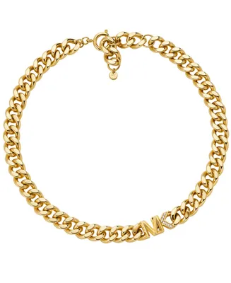 Michael Kors Women's Statement Link Necklace 14K Gold Plated Brass with Clear Stones