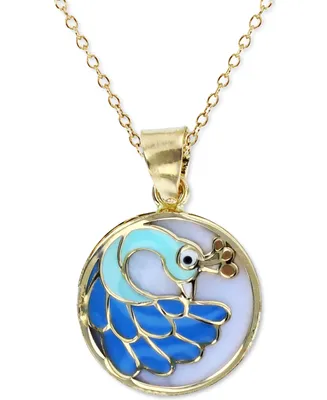 Enamel Peacock 18" Pendant Necklace in 14k Gold