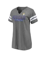 Women's Fanatics Heathered Charcoal Los Angeles Rams Super Bowl Lvi Bound Fade Script Stripe Notch Neck T-shirt