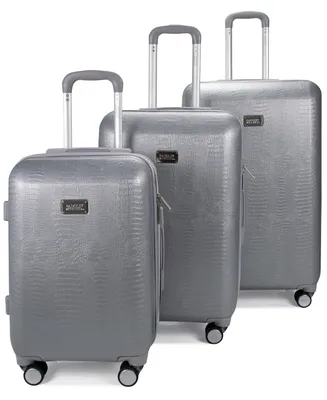 Badgley Mischka Snakeskin Expandable Luggage Set, 3 Piece - Silver