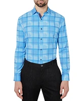 Men's Slim Fit Non-Iron Check-Print Performance Stretch Dress Shirt