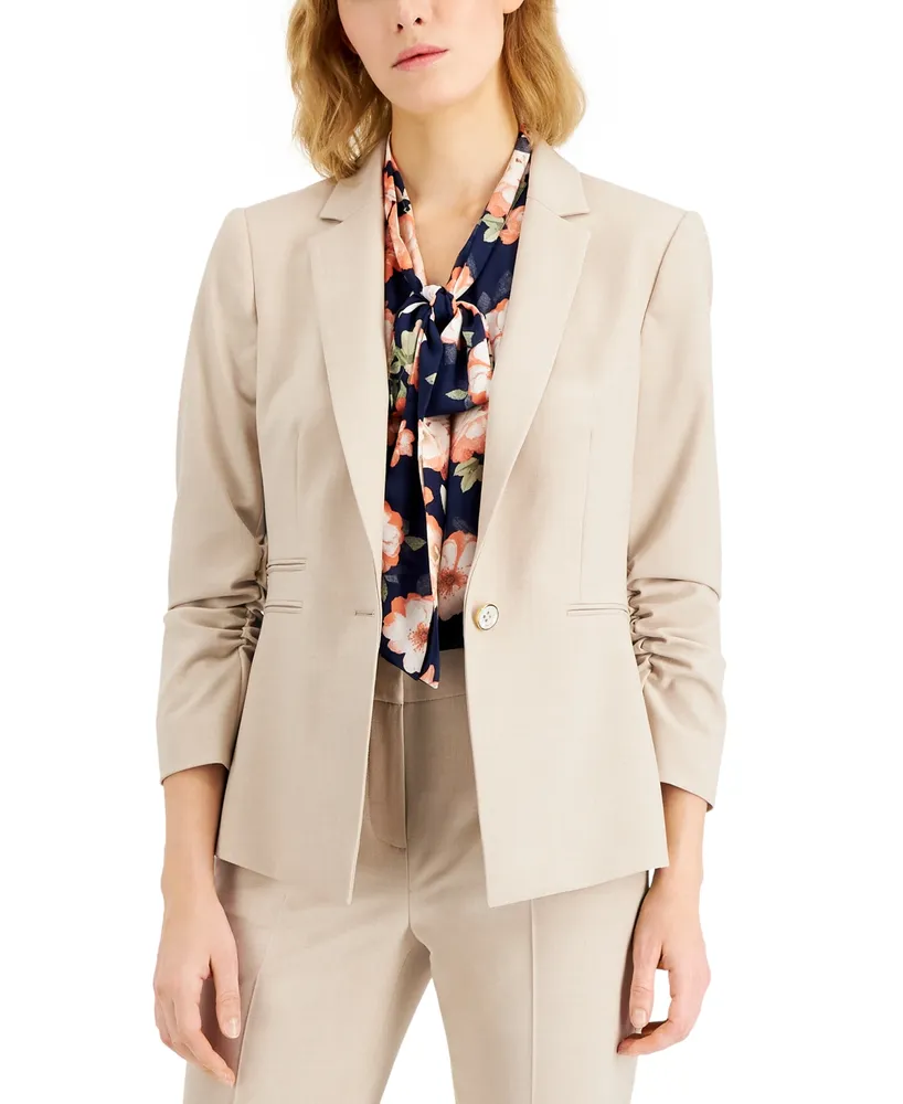 Tahari Asl Women's Ruched-Sleeve One-Button Blazer