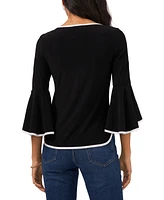 Sam & Jess Petite Contrast-Trim Bell-Sleeve Top