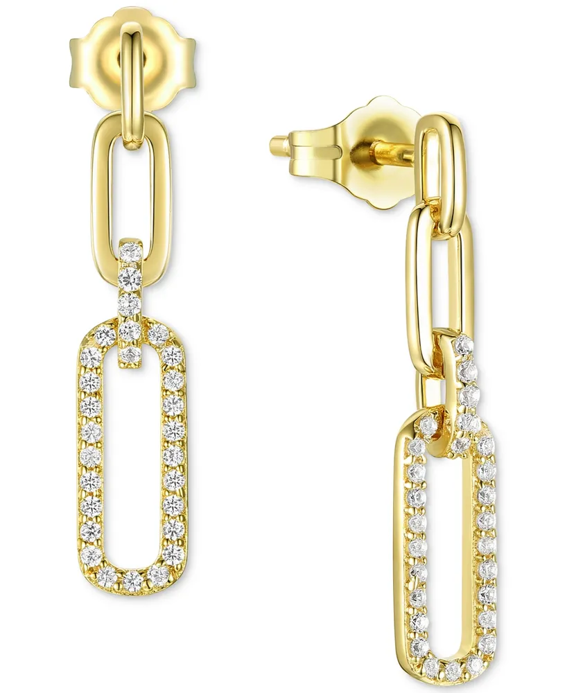 Cubic Zirconia Link Drop Earrings Sterling Silver or 14k Gold-Plated