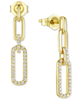 Cubic Zirconia Link Drop Earrings Sterling Silver or 14k Gold-Plated