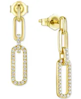 Cubic Zirconia Link Drop Earrings in Sterling Silver or 14k Gold-Plated Sterling Silver - Gold