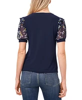 CeCe Women's Scattered Daisy Short Puff Sleeve Knit Top