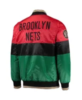 Men's Starter Red and Black Green Brooklyn Nets History Month Nba 75th Anniversary Full-Zip Jacket