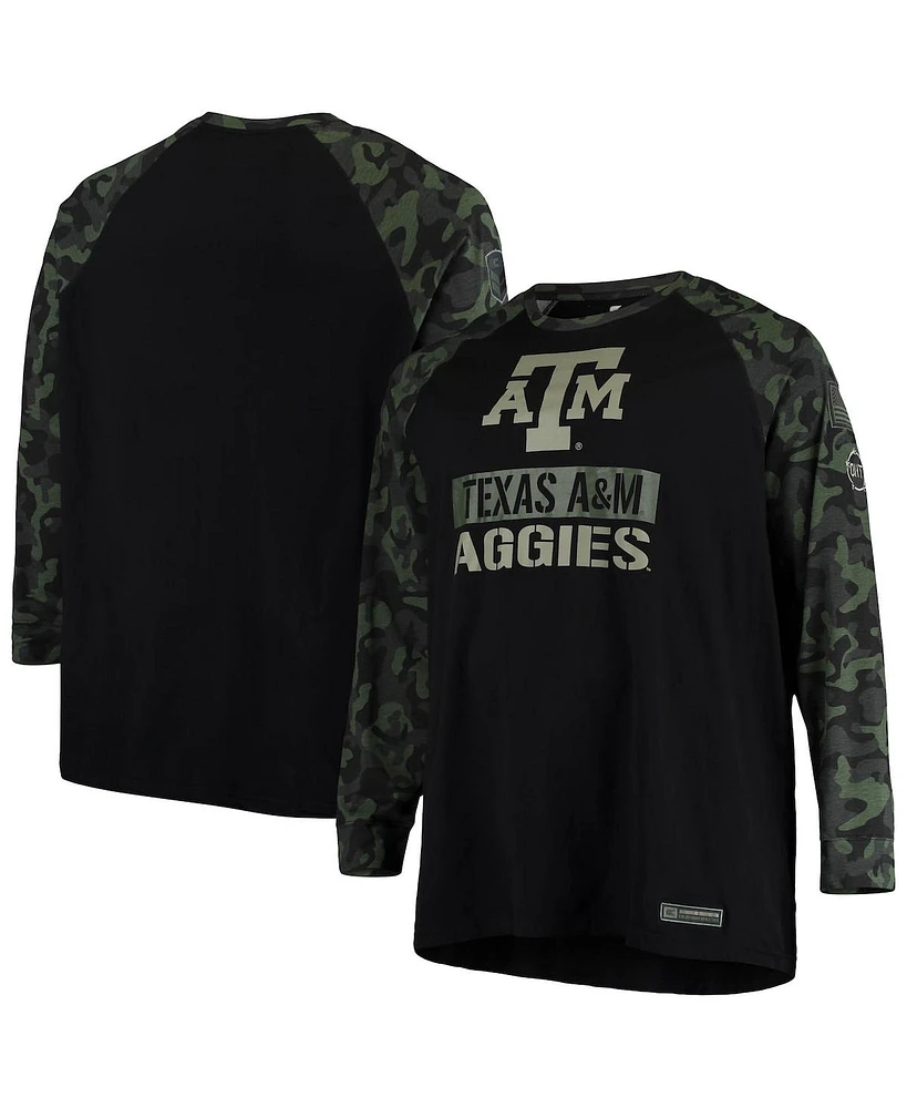 Men's Colosseum Black, Camo Texas A&M Aggies Oht Military-Inspired Appreciation Big and Tall Raglan Long Sleeve T-shirt