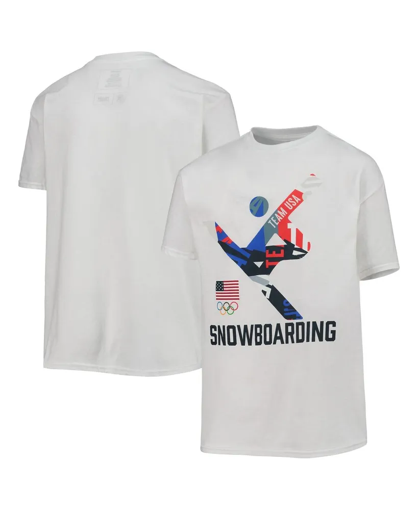 Big Boys White Team Usa Snowboarding Scattered Swatch T-shirt