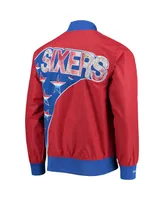 Men's Philadelphia 76Ers Red Mitchell & Ness Hardwood Classics 75th Anniversary Authentic Warmup Full-Snap Jacket