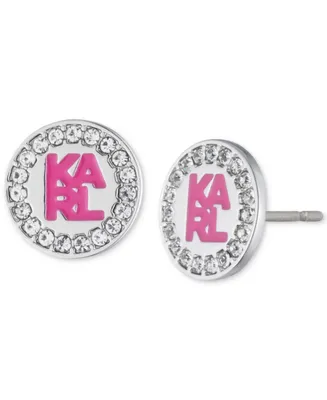 Karl Lagerfeld Paris Silver-Tone Pave Logo Stud Earrings