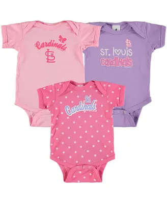 Girls Infant Pink, Purple St. Louis Cardinals 3-Pack Rookie Bodysuit Set