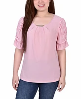 Ny Collection Petite Elbow Cuffed Sleeve Hardware Top