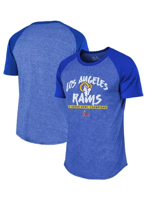 Men's Majestic Threads Royal Los Angeles Rams 2-Time Super Bowl Champions Tri-Blend Raglan T-shirt