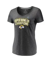 Women's Fanatics Heather Charcoal Los Angeles Rams Super Bowl Lvi Champions Schedule V-Neck T-shirt