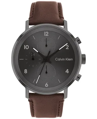 Calvin Klein Brown Leather Strap Watch 44mm