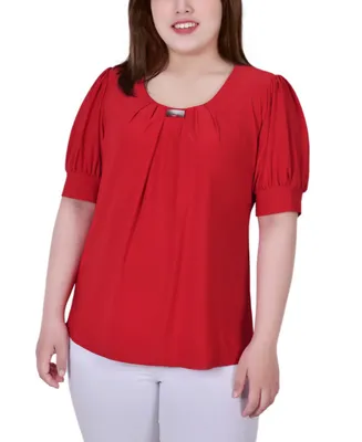 Ny Collection Plus Short Balloon Sleeve Top with Hardware