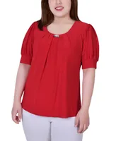Ny Collection Plus Short Balloon Sleeve Top with Hardware