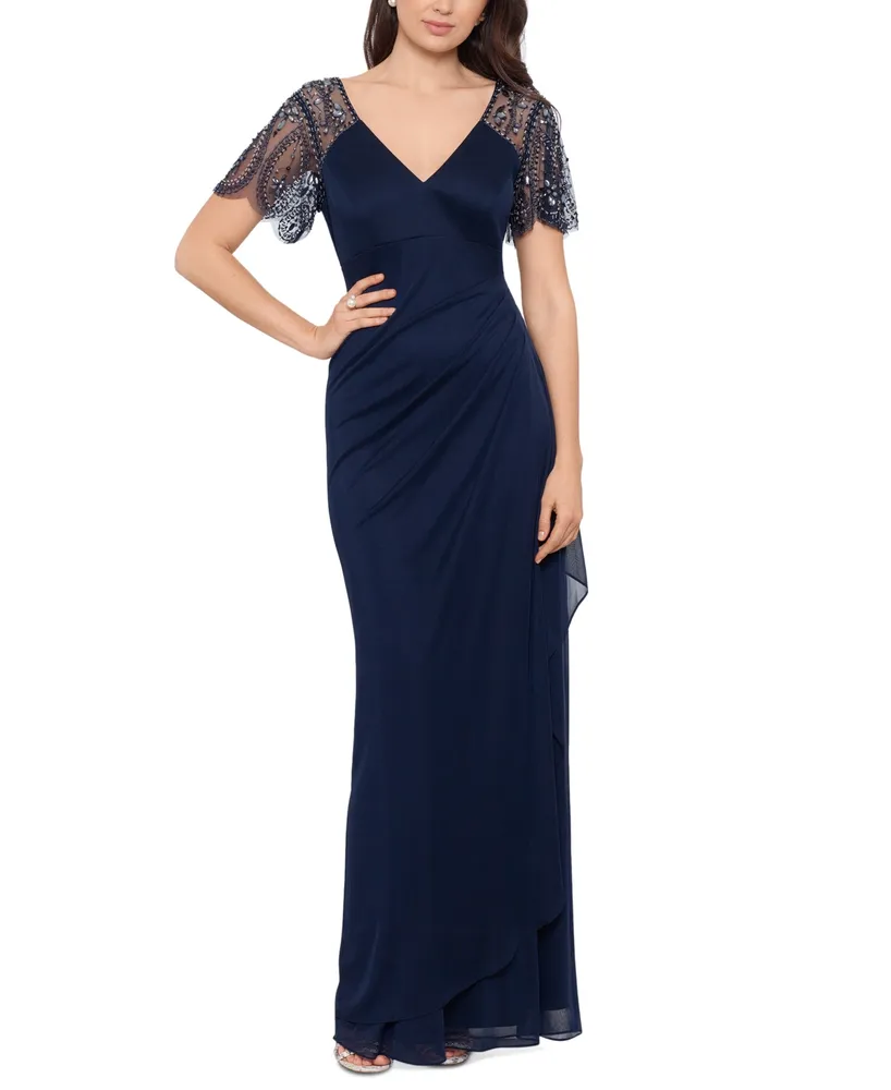 Xscape Beaded-Sleeve Gown