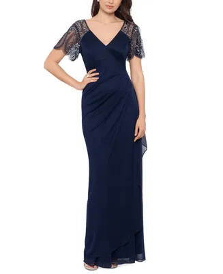 Xscape Beaded-Sleeve Gown