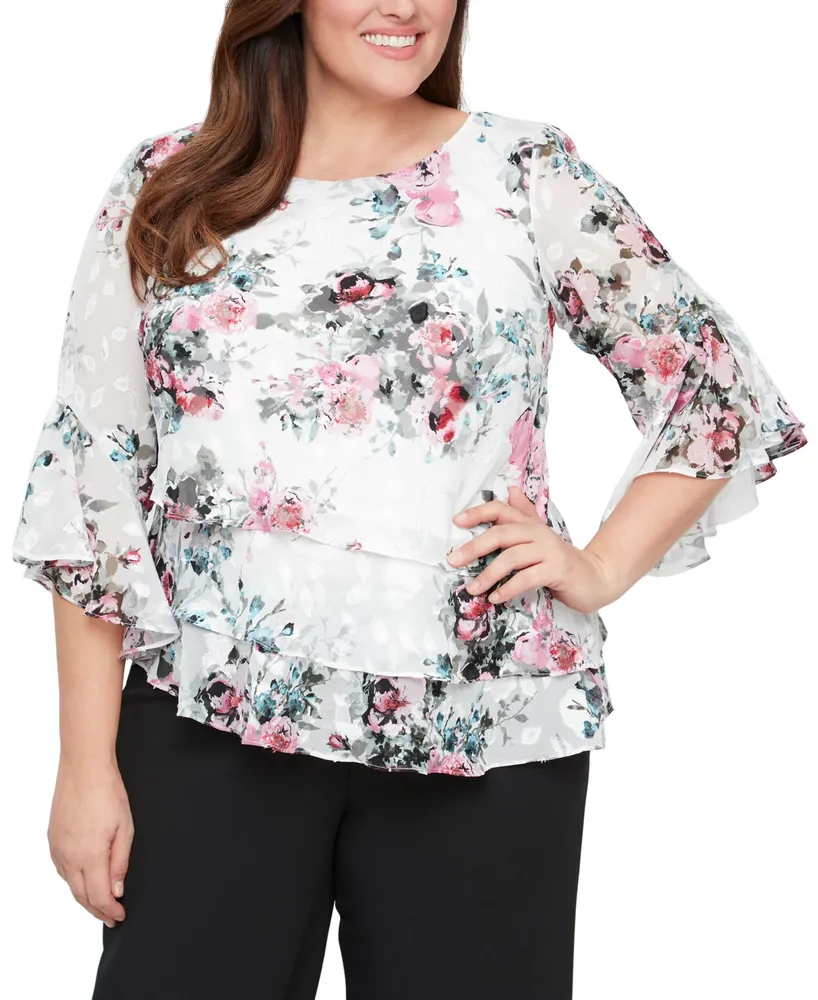 Alex Evenings Plus Floral-Print Blouse