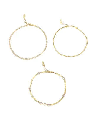 Ettika Dainty 18K Gold Plated Chain Anklet Set - Gold