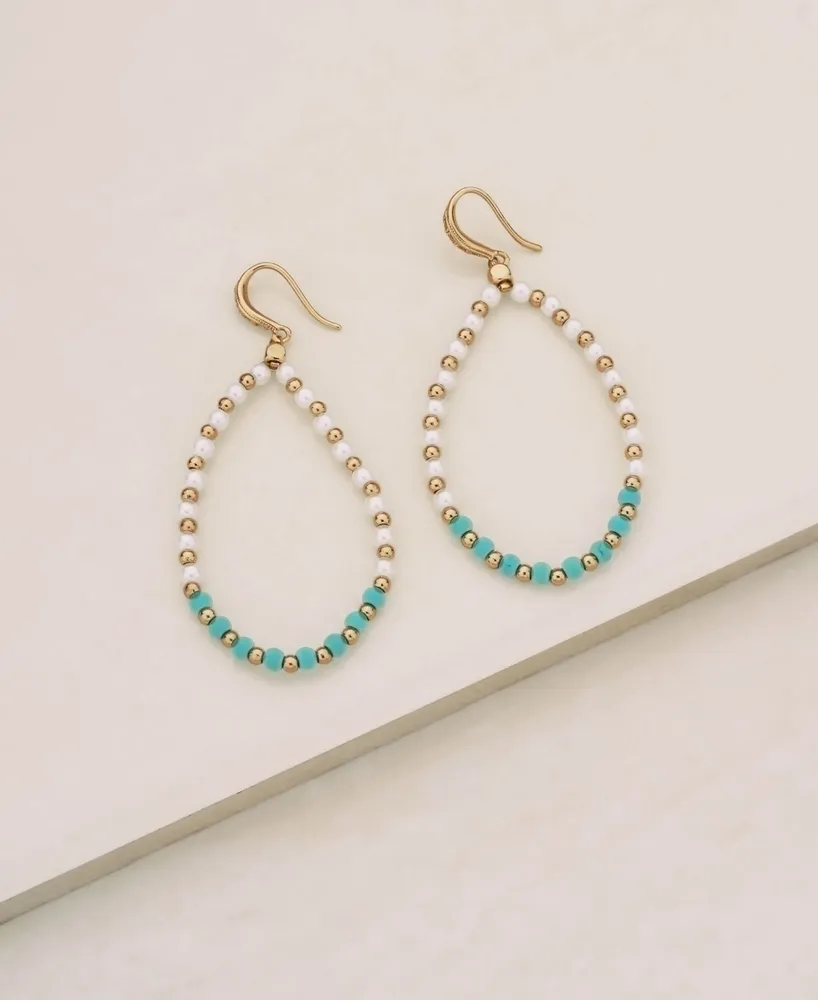 Ettika Turquoise and Imitation Pearl Beaded Oval Earrings - Gold