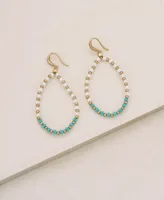 Ettika Turquoise and Imitation Pearl Beaded Oval Earrings - Gold