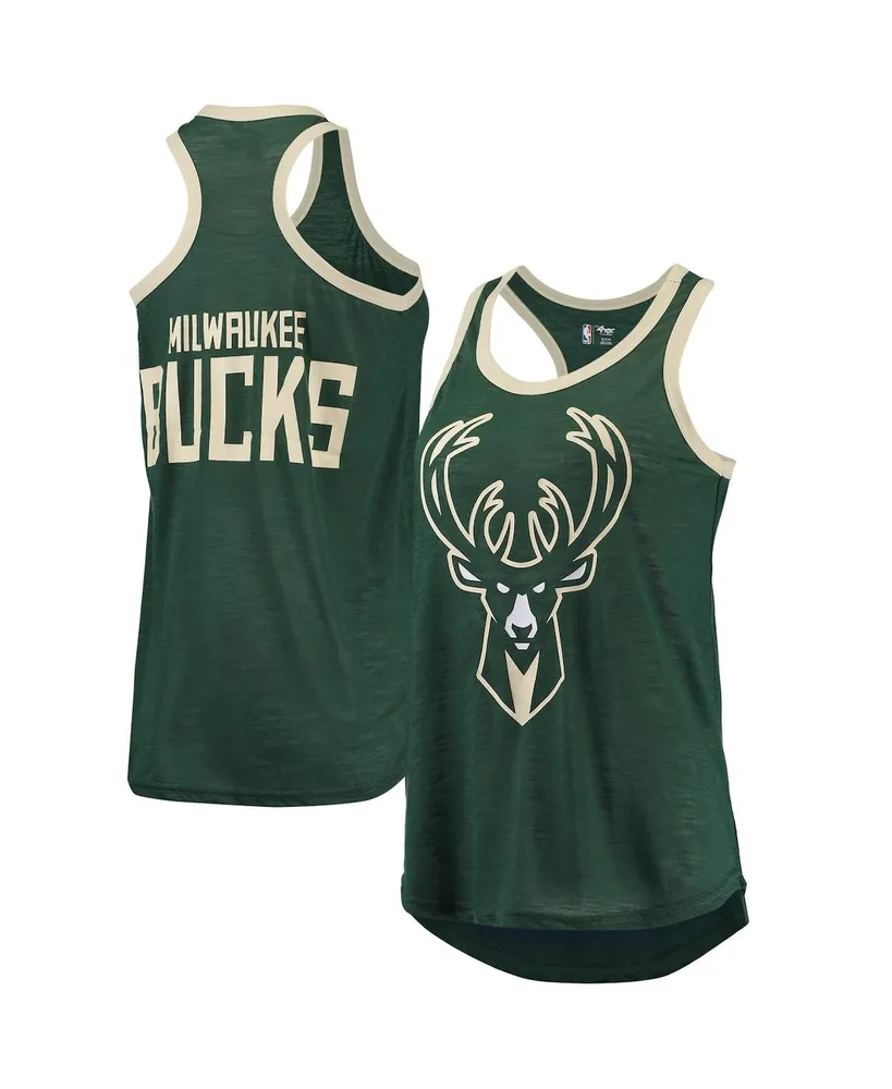 Women's G-iii Sports by Carl Banks Hunter Green Milwaukee Bucks Showdown Scoop-Neck Racerback Tank Top