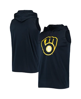 Men's Stitches Navy Milwaukee Brewers Sleeveless Pullover Hoodie