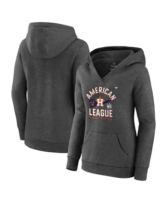Women's Fanatics Heathered Charcoal Houston Astros 2021 American League Champions Locker Room Plus Size Crossover Neck Pullover Hoodie