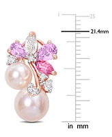 Pink Cultured Freshwater Pearl (6 & 8mm) & Multi-Gemstone (2-3/8 ct. t.w.) Flower Cluster Stud Earrings in 18k Gold-Plated Sterling Silver