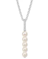 Cultured Freshwater Pearl (5-1/2 - 6mm) & White Topaz (1/5 ct. t.w.) Linear 18" Pendant Necklace in Sterling Silver