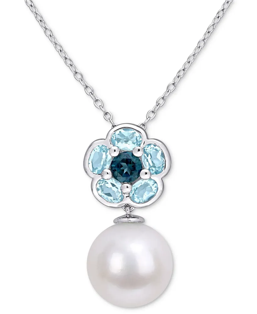 Cultured Freshwater Pearl (11mm) & Blue Topaz (1-3/5 ct. t.w.) 18" Pendant Necklace in Sterling Silver