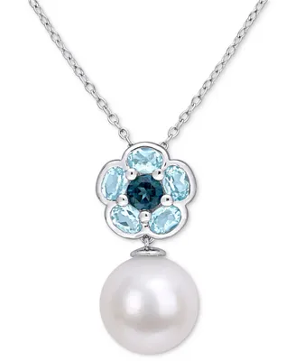 Cultured Freshwater Pearl (11mm) & Blue Topaz (1-3/5 ct. t.w.) 18" Pendant Necklace in Sterling Silver