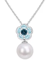 Cultured Freshwater Pearl (11mm) & Blue Topaz (1-3/5 ct. t.w.) 18" Pendant Necklace in Sterling Silver