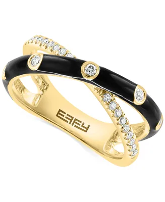 Effy Diamond Black Enamel Crossover Statement Ring (1/4 ct. t.w.) in 14k Gold
